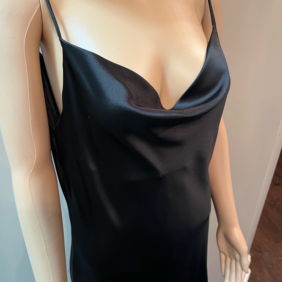 Hashtta Black Satin Spaghetti strap, Cowl Neck Slip Dress SzM - Picture 4 of 12